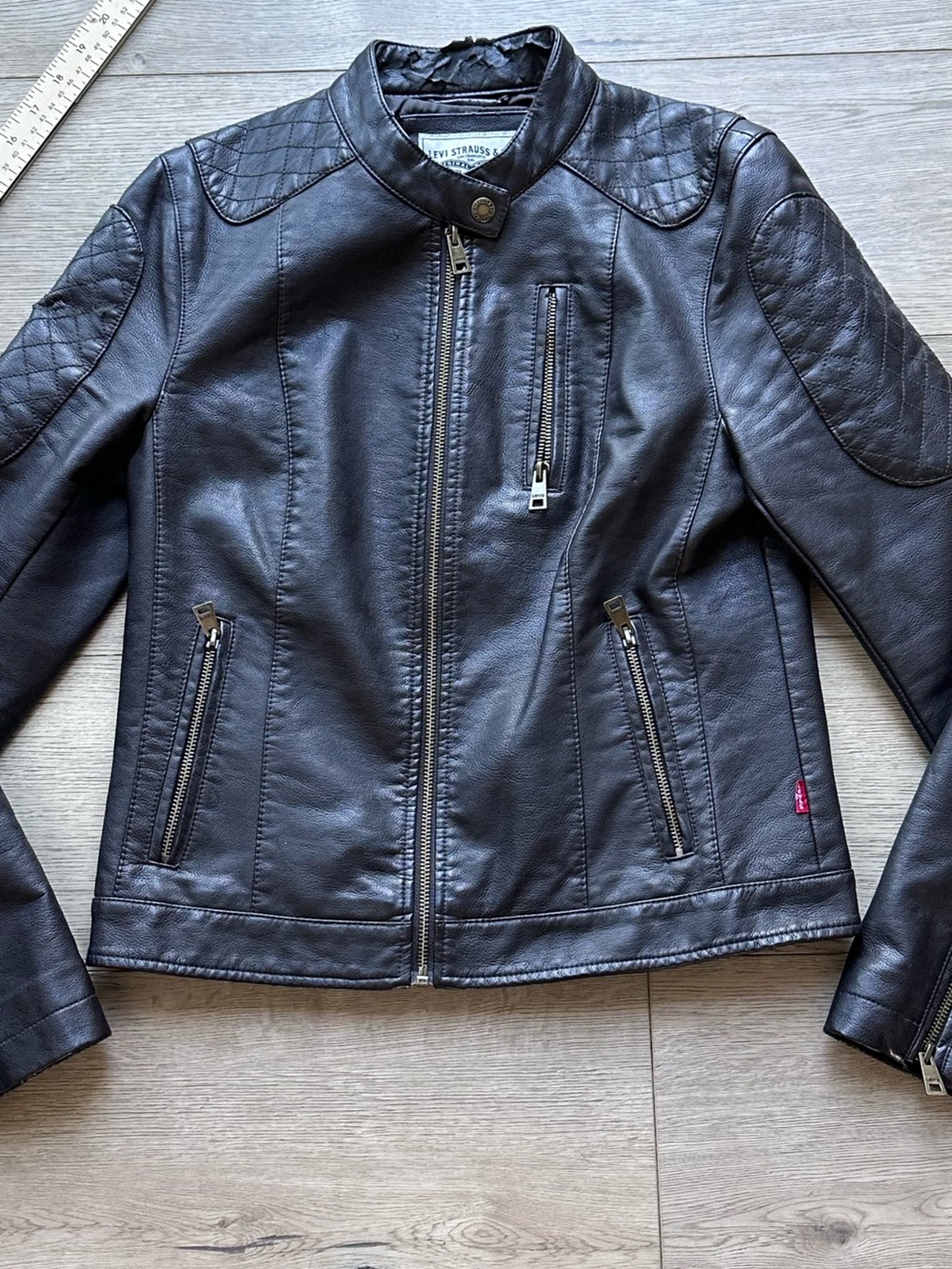 Levi’s Faux Leather Moto Jacket Brown Quilted Elbow Patches Women’s Medium